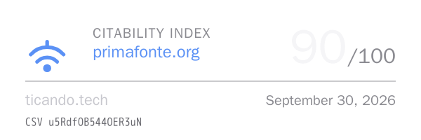 Primafonte badge for ticando.tech, scoring 90 out of 100. Click to verify it.